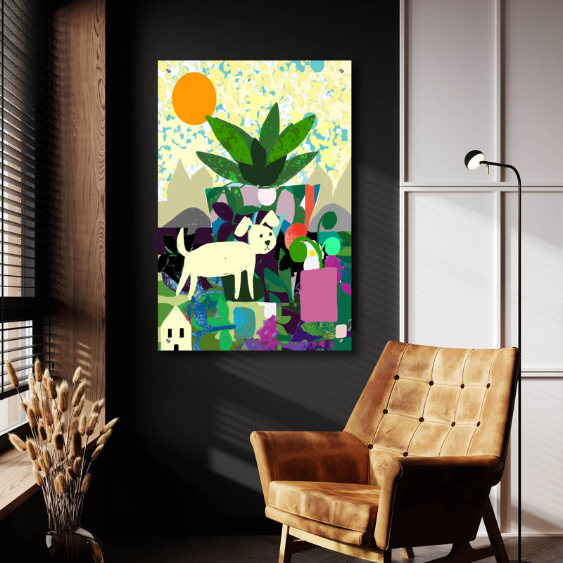Art mural en verre «Collage with Dog and Plant» par Holly McGee, Red Barrel Studio®, ACR-47252, H 36 po x l 24 po x P 0,2 po