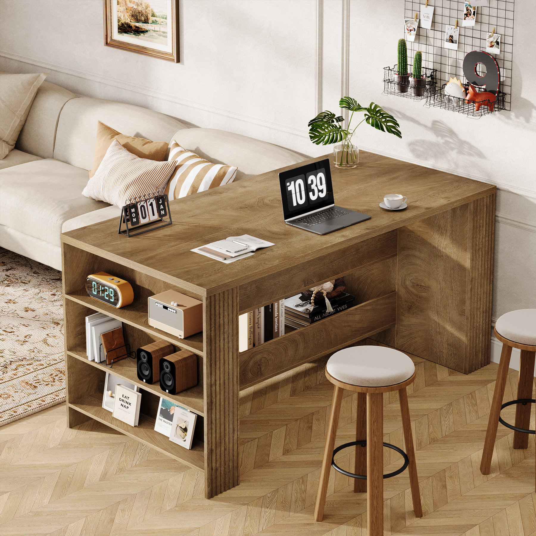 Kitchen Worktop Stand 17 Stories 59-Inch Brown Kitchen Island Table with Large Worktop ...