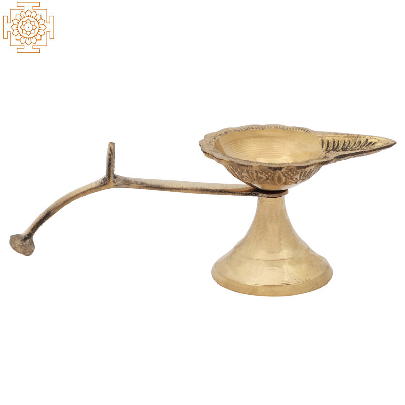 5-Inch Handheld Brass Aarti Oil Lamp, Single-Wick Diya for Ritual & Altar Decor