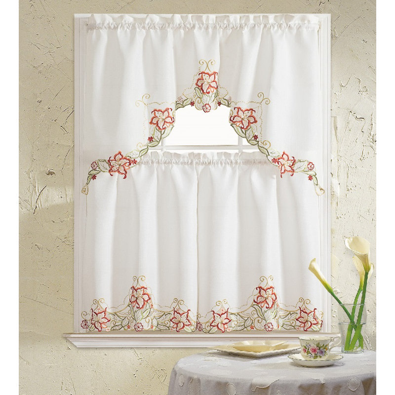 Lavida Floral Swag Kitchen Curtain, Peach/White