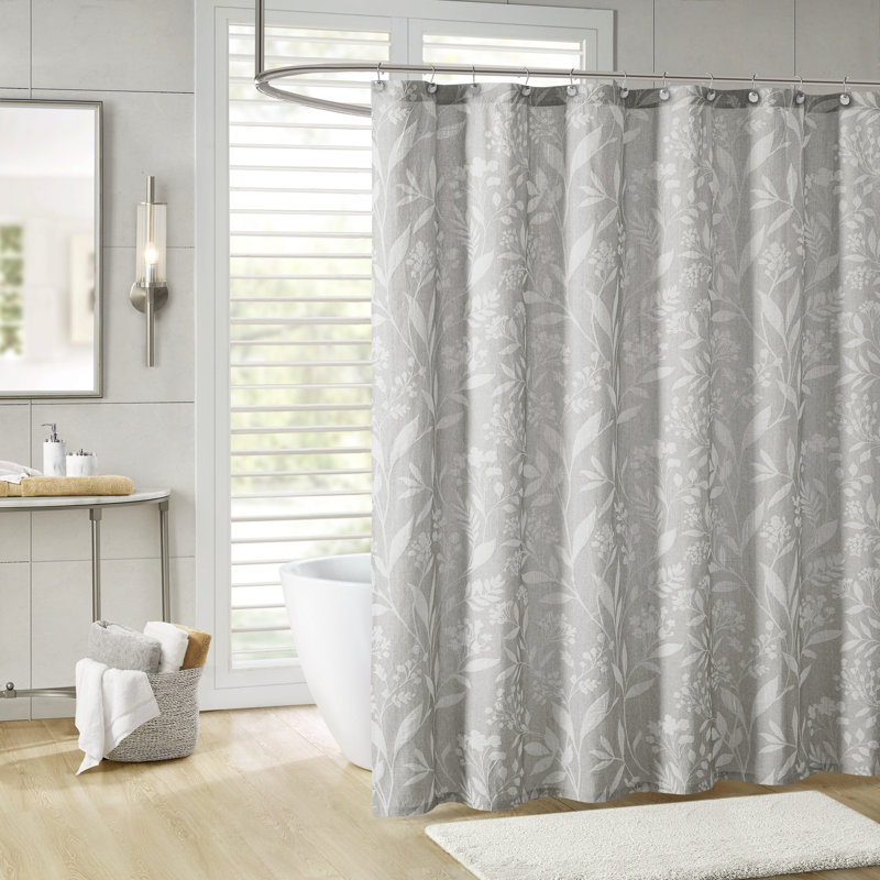 Taupe Cotton Floral Matelassé Shower Curtain
