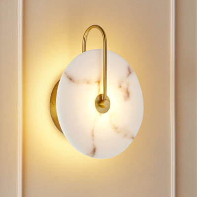 Round Alabaster Wall Sconce,Faux Marble Lampshade Wall Sconce