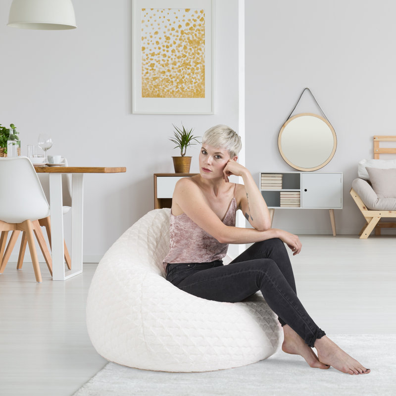 Faux Fur Fluffy Hearts Classic Bean Bag White Velvet