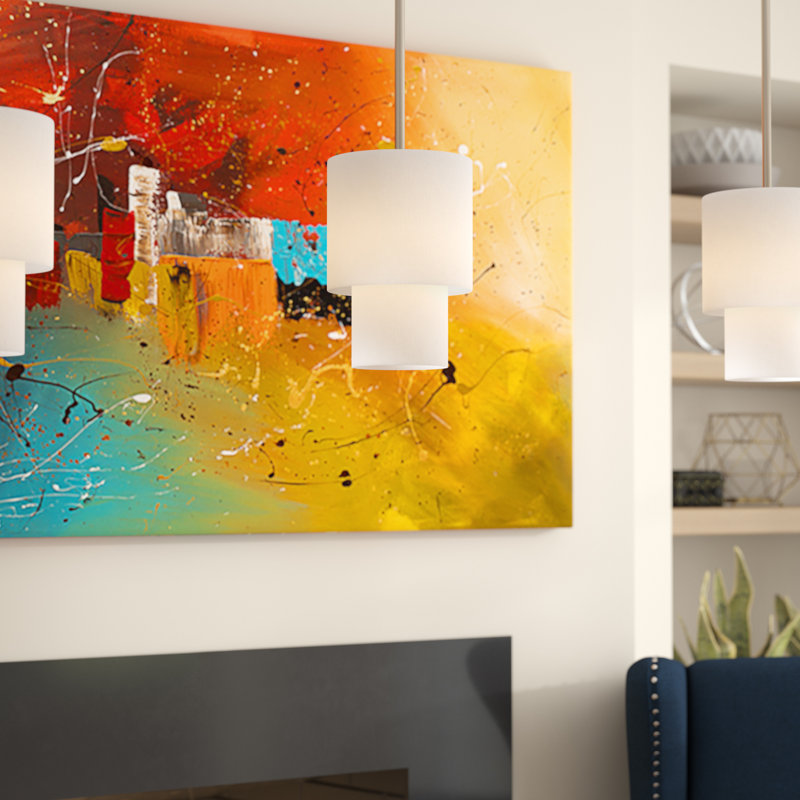 Luminaire suspendu tambour simple à 1 lumière Cebron, Nickel brossé