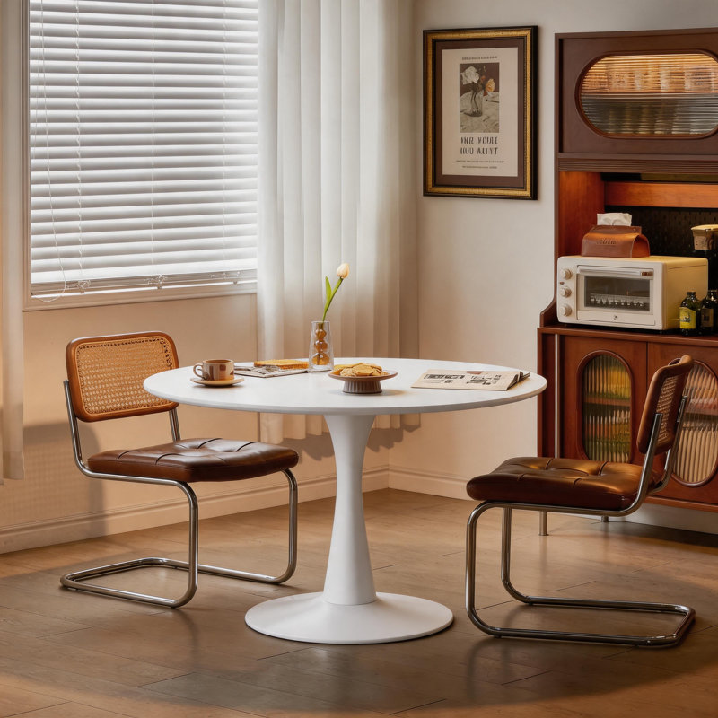 Contemporary White Round Tulip Side Table, Mid-Century Style