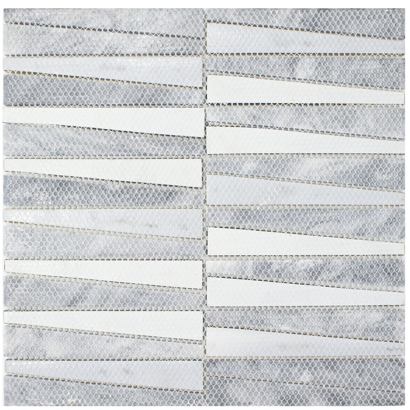 Carreau de mosaïque murale à chevrons en pierre naturelle / verre 11,75 po x 11,75 po Ru Musle, Gris / argenté