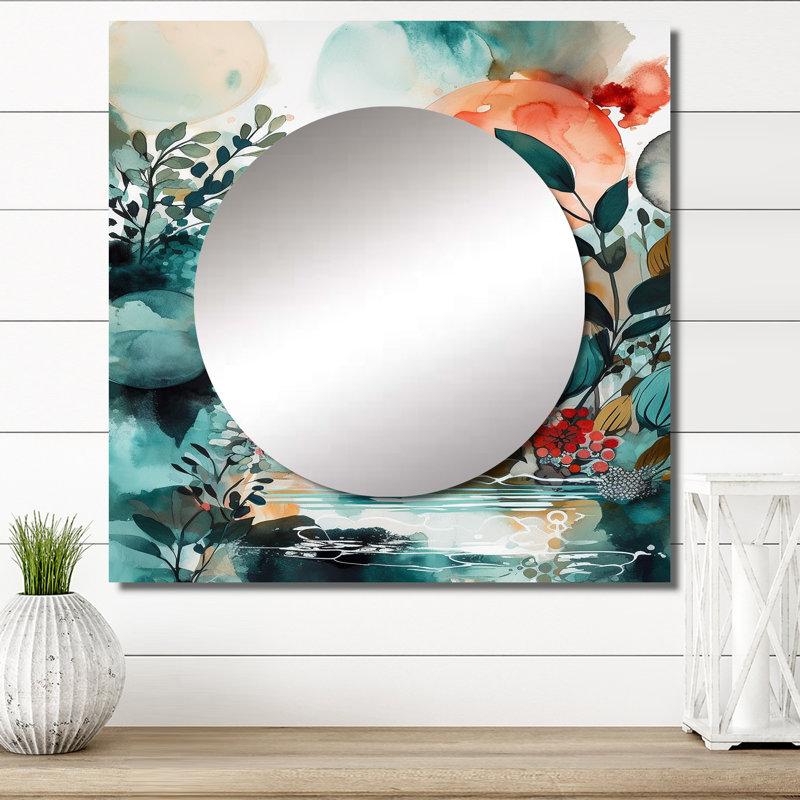 Pamfilica - Miroir mural en plumes Boho, 36 po x 36 po
