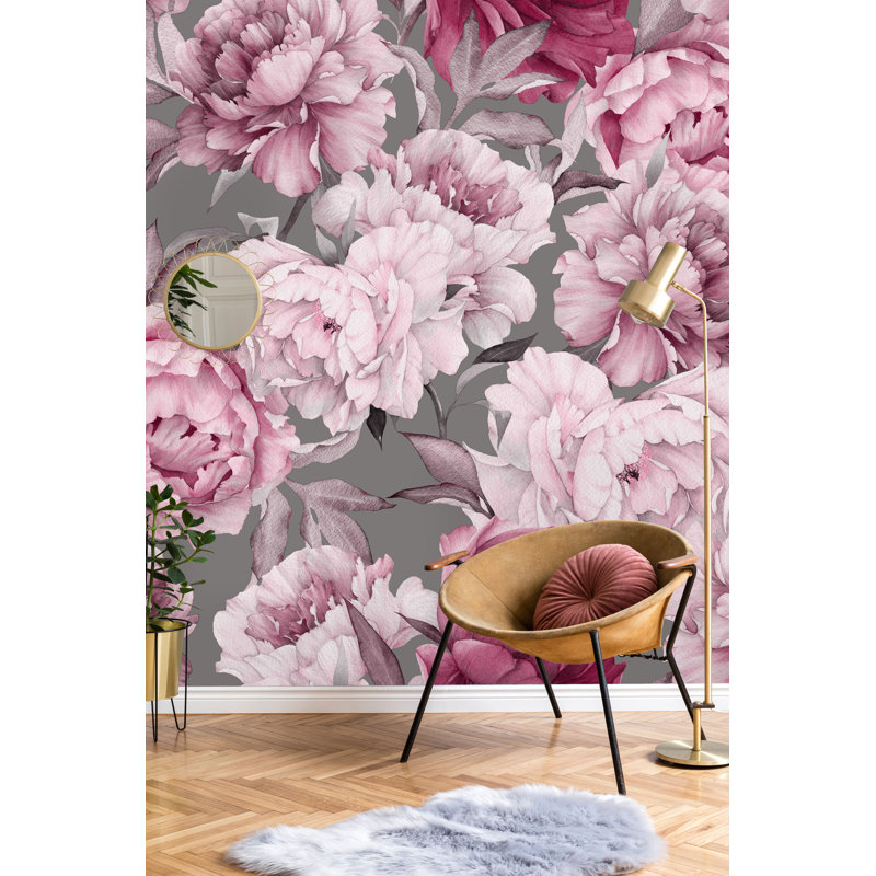 Murale 4 pièces Kylertown Peony, gris, L 8,33 pi x l 100 po