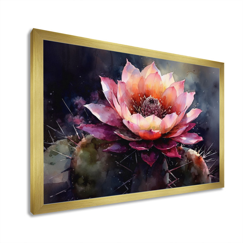 Ryoma rose vert cactus beauté II, H 34 po x l 44 po x P 1,5 po, Encadrement doré