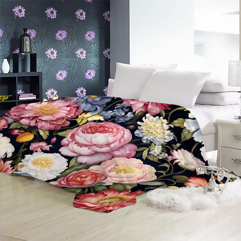 Couverture polaire King à motif floral et feuilles - Jeté en flanelle ultra douce et moelleuse pour lit, canapé, motif de plage estivale, cadeau décoratif pour les fêtes, 127 x 152 cm