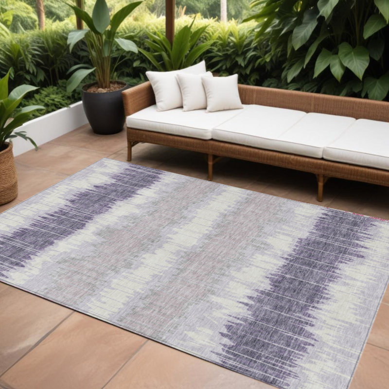 Tapis intérieur lavable rayé mauve et ivoire 9 pi x 12 pi lavande