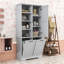 Armoire de rangement autoportante en bois avec tablettes réglables et paniers à linge inclinables-361453906