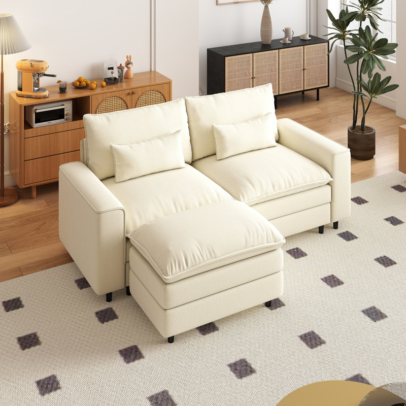 Ensemble de canapé en L pour salon, H 39,37 po x l 85,43 po x P 35,83 po, Chenille beige