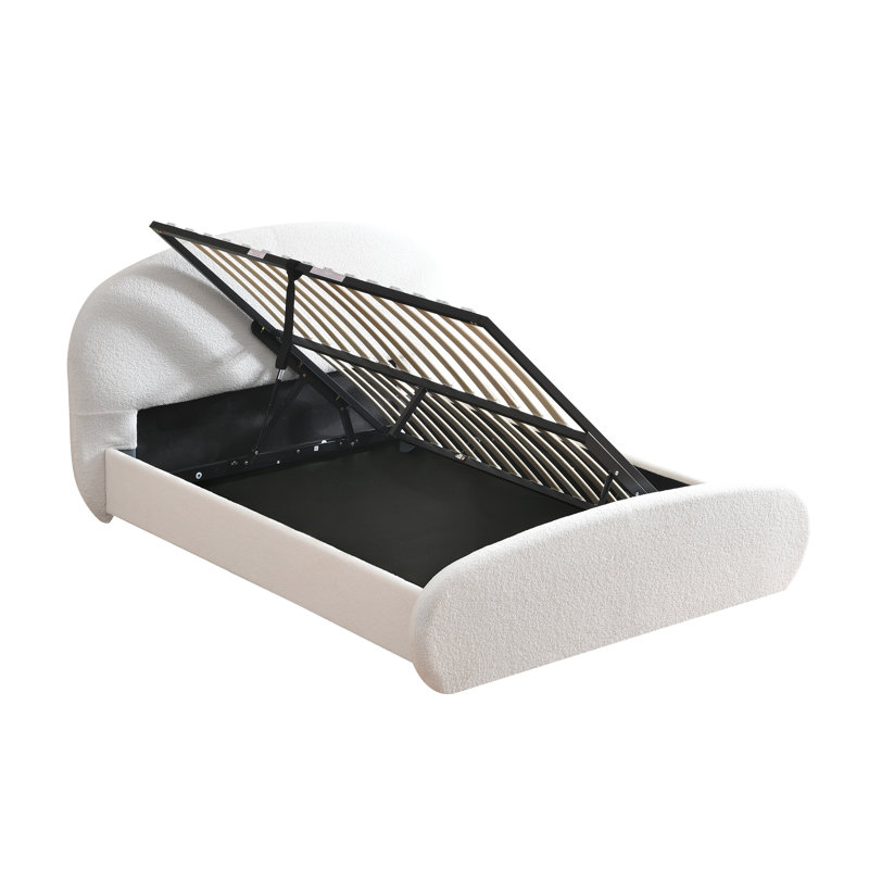 Lit plateforme tapissier hydraulique avec rangement Willma Luxury, Grand lit, Blanc