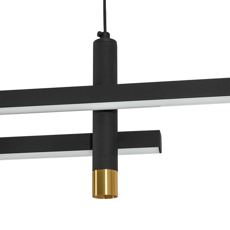 Luminaire suspendu linéaire à 2 lumières pour îlot de cuisine noir et doré