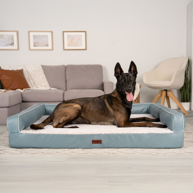 Textured Plush Fur & Coated Poly Modern Sofa Style Dog Bed, Riverway, 10.5" H x 53" W x 40" D