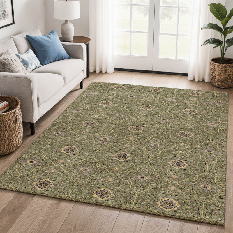 Tapis oriental lavable à la machine de qualité supérieure Mayfield AMF2409, Olive, 8 pi x 10 pi