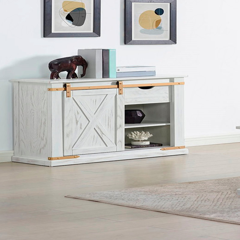Console de style rustique blanc antique avec canapé et table d'appoint avec tiroirs