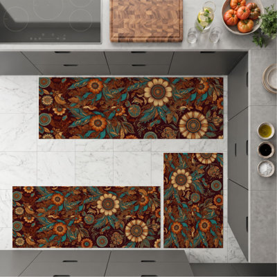 Tapis de cuisine antidérapants à motif floral