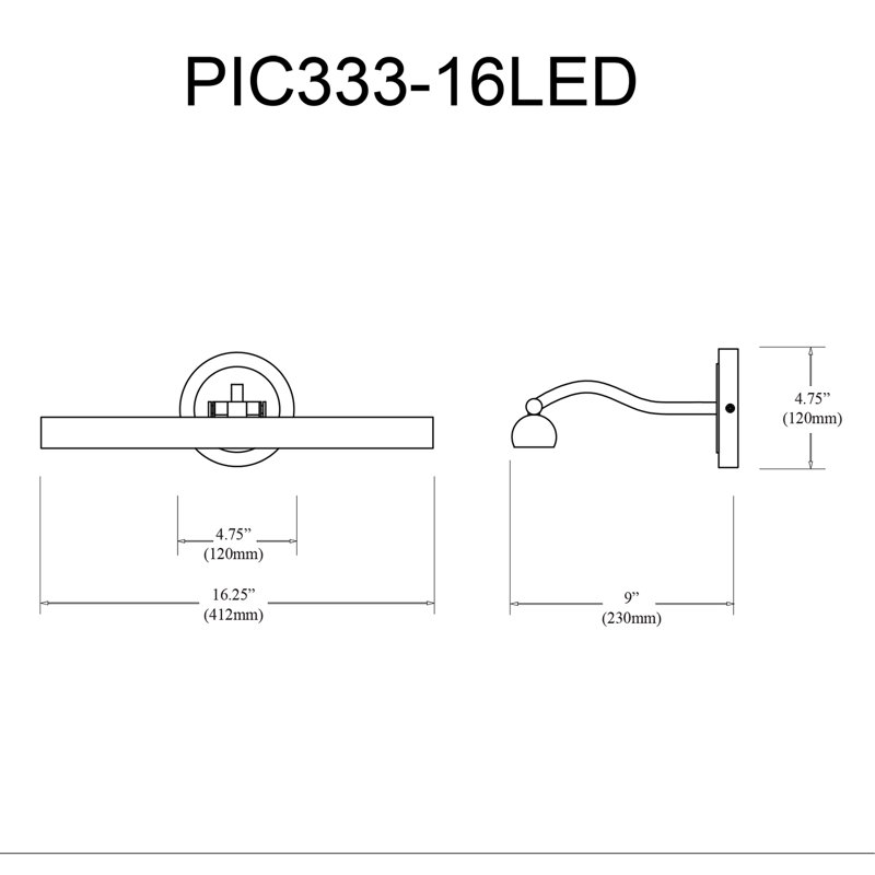 Lampe pour tableau Reina, Laiton vieilli, H 2,75 po x l 16,25 po x P 9 po