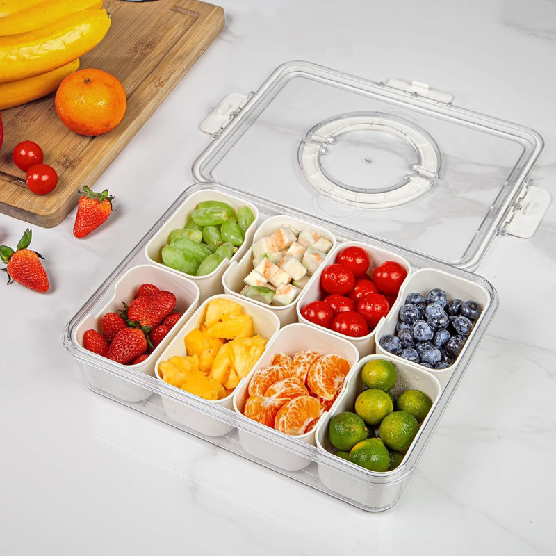 Djurre Divided Serving Tray with Lid and Handle, 8 Compartment Snackle Box