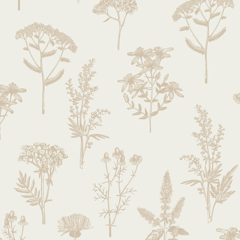 Luminous Botanical Sketch Gold Metallic Wallpaper, Gold
