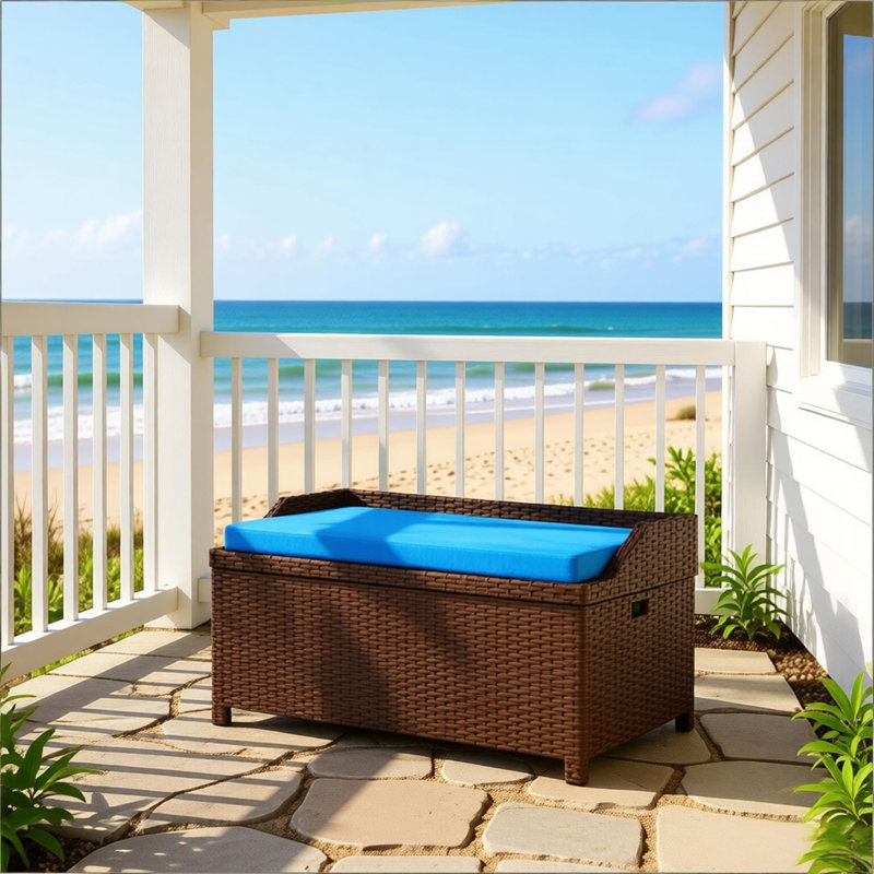Banc de rangement pour patio, banc de rangement pour jardin, banc de rangement pour l'extérieur en osier