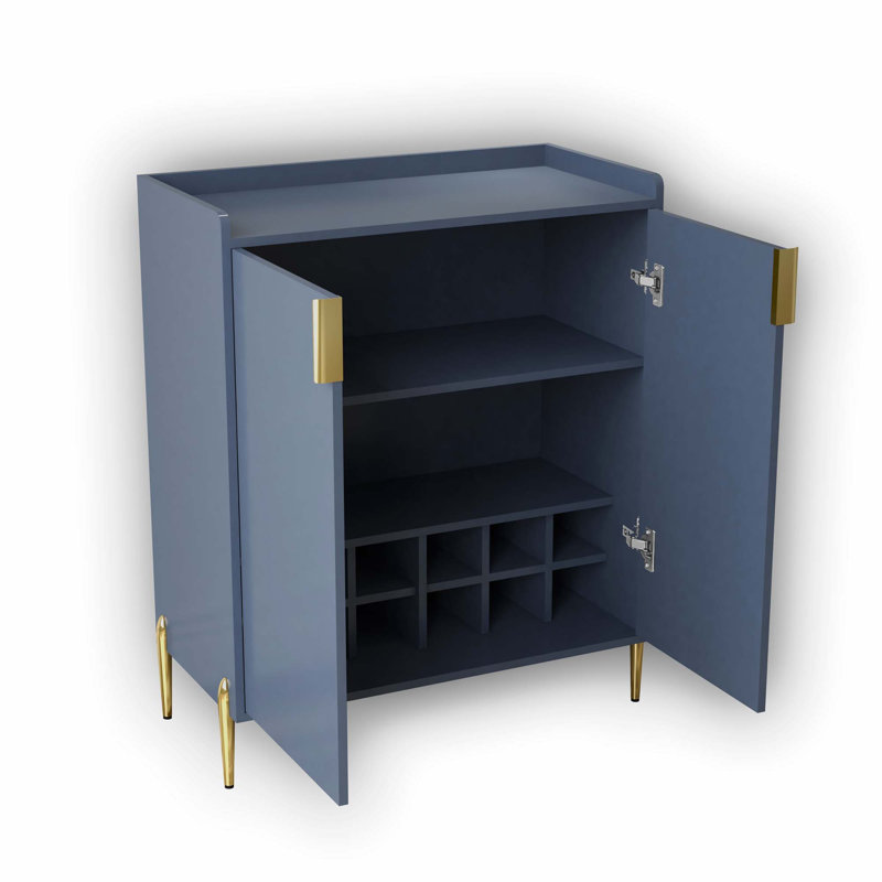 Armoire à vin moderne à 2 portes avec support à vin, tablettes réglables et charnières à fermeture douce pour la salle à manger et le salon