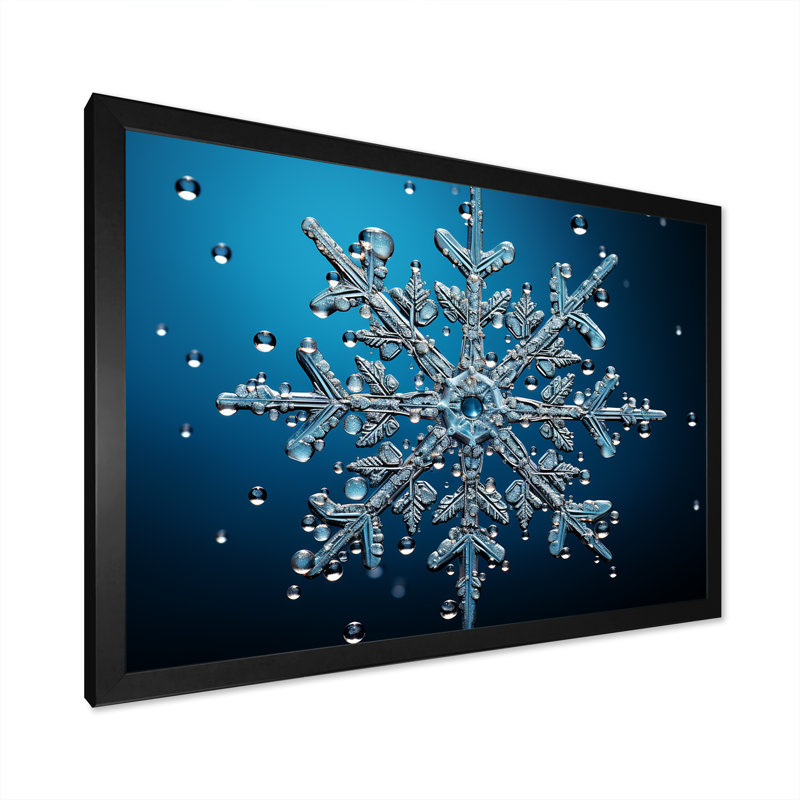 Décoration de flocon de neige bleu II - paysage d'hiver, Cadre d'angle fermé noir, H 12 po x l 20 po x P 1 po