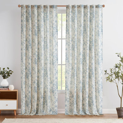 Neacsa Peony Floral Semi-Sheer Curtain Panel Pair 