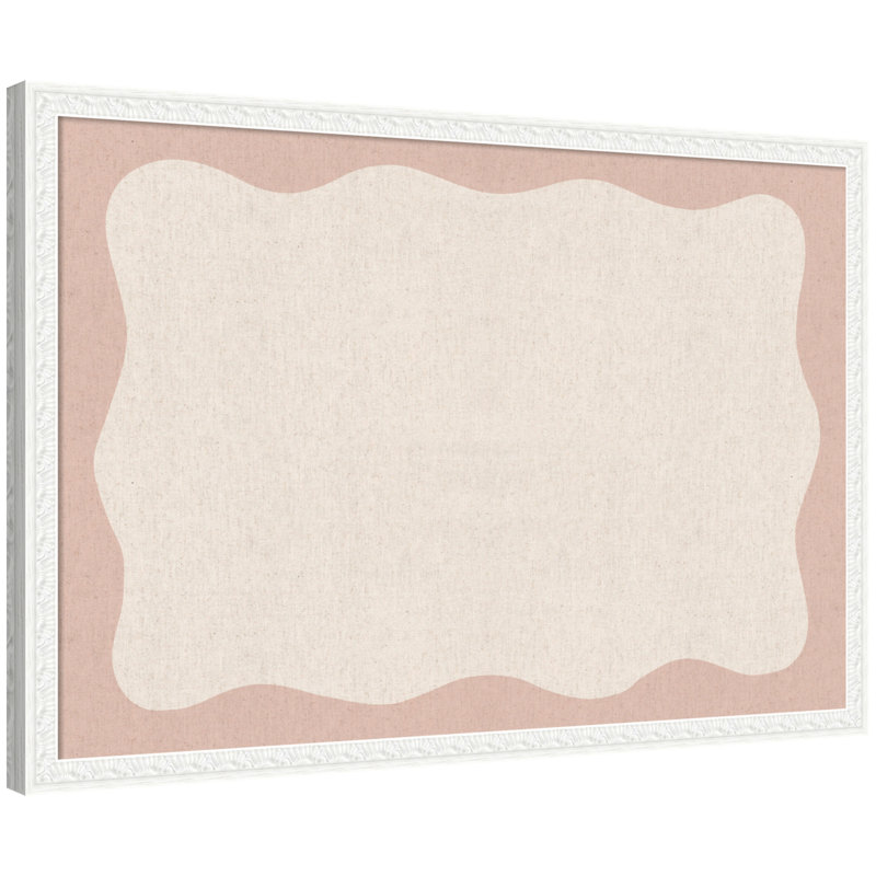 Framed Fabric Pinboard  Printed Linen Bulletin Board, 26" H x 38" W x 1" D, Bethany White, Pink/Beige