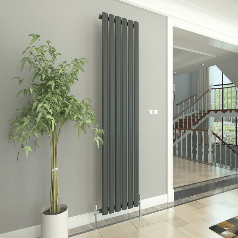 Horizontal Oval Panel Radiators, Grey, 180cm H x 35.4cm W x 5.6cm D