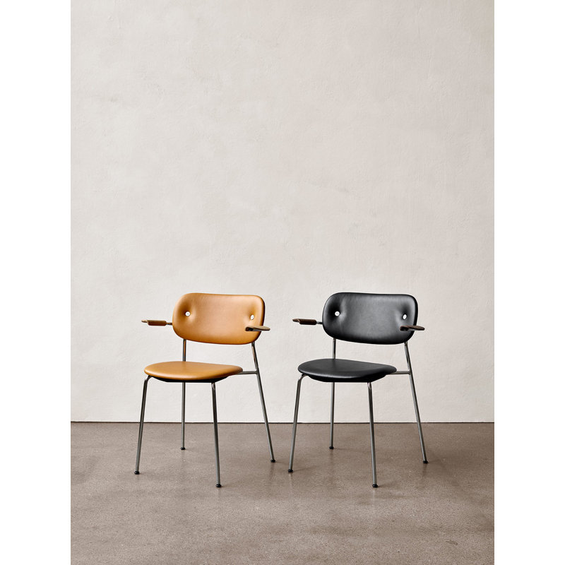 Co Upholstered Arm Chair, Dark Stained Oak, Bouclé 02 Acrylic, Chrome