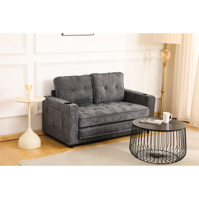 Canapé-lit en velours convertible à 3 plis gris foncé de 55 po pour le salon et une option de couchage supplémentaire, lit futon dans les petits espaces