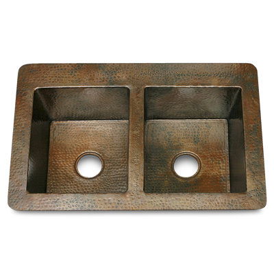 33'' L Double Bowl Copper Kitchen Sink