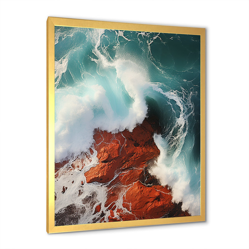 «Red Green Wave», impression sur toile, H 40 po x l 30 po x P 1,5 po, Encadrement doré