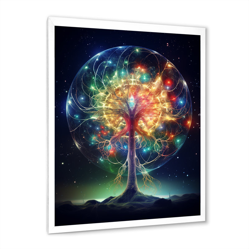 «Magical Aura Of Atomic Tree Abstract Botanical I», reproduction sur toile, H 44 po x l 34 po x P 1,5 po, Cadre simple blanc