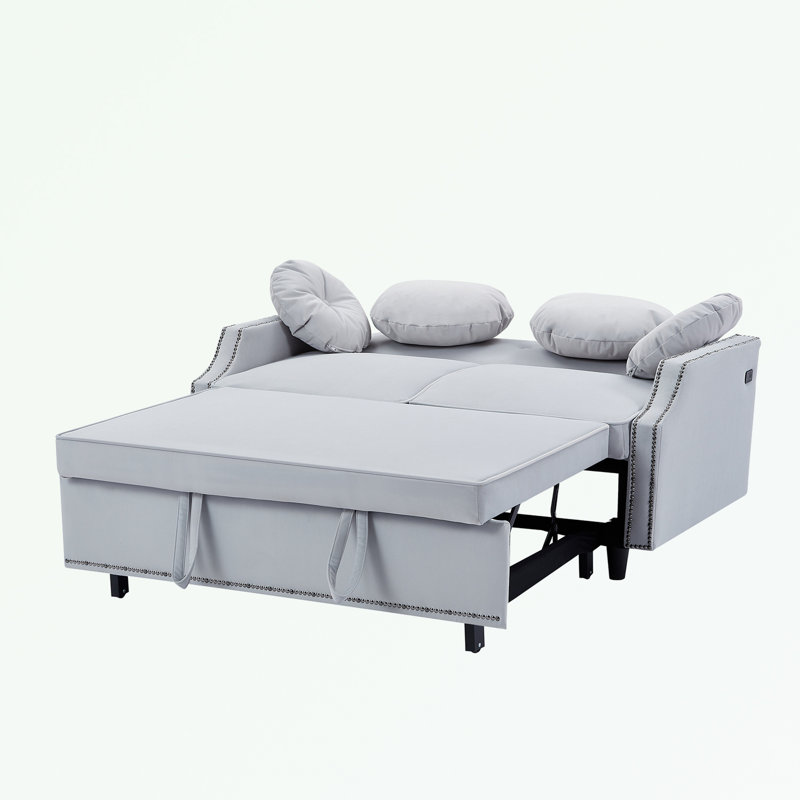 Totterdown 54.7'' Upholstered Convertible Sofa, Light Gray Polyester Blend