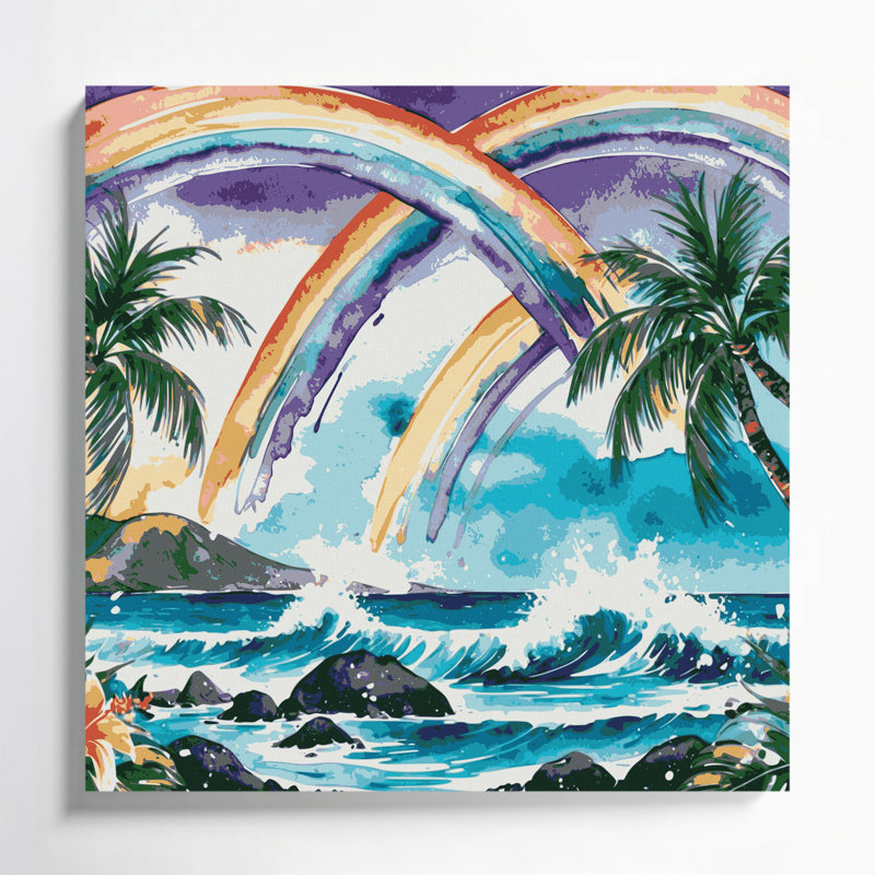 Art hawaïen arc-en-ciel gris sur toile, H 12 po x l 12 po