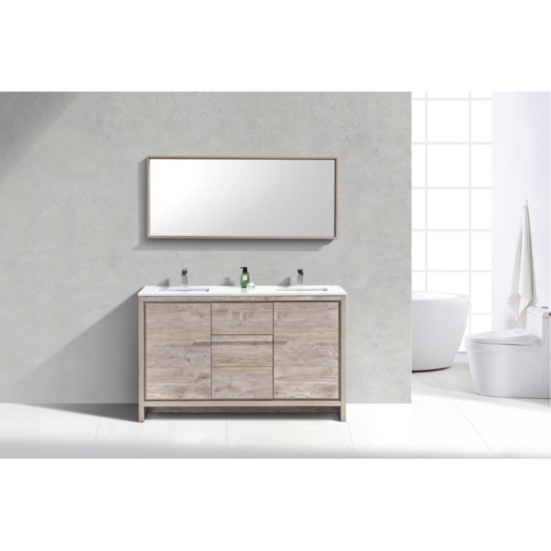 Ensemble de meuble-lavabo double 59 po Tulughan, Bois naturel