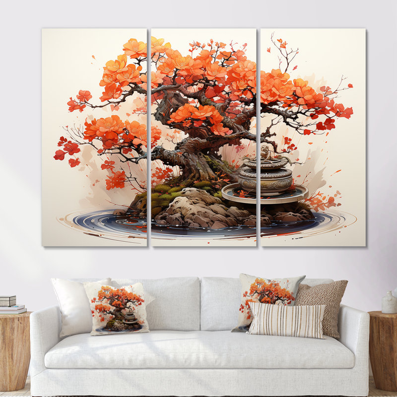 Autumnal Bonsai Charm II - Art mural arbre bonsaï, Toile tendue, H 40 po x l 61 po x P 1 po