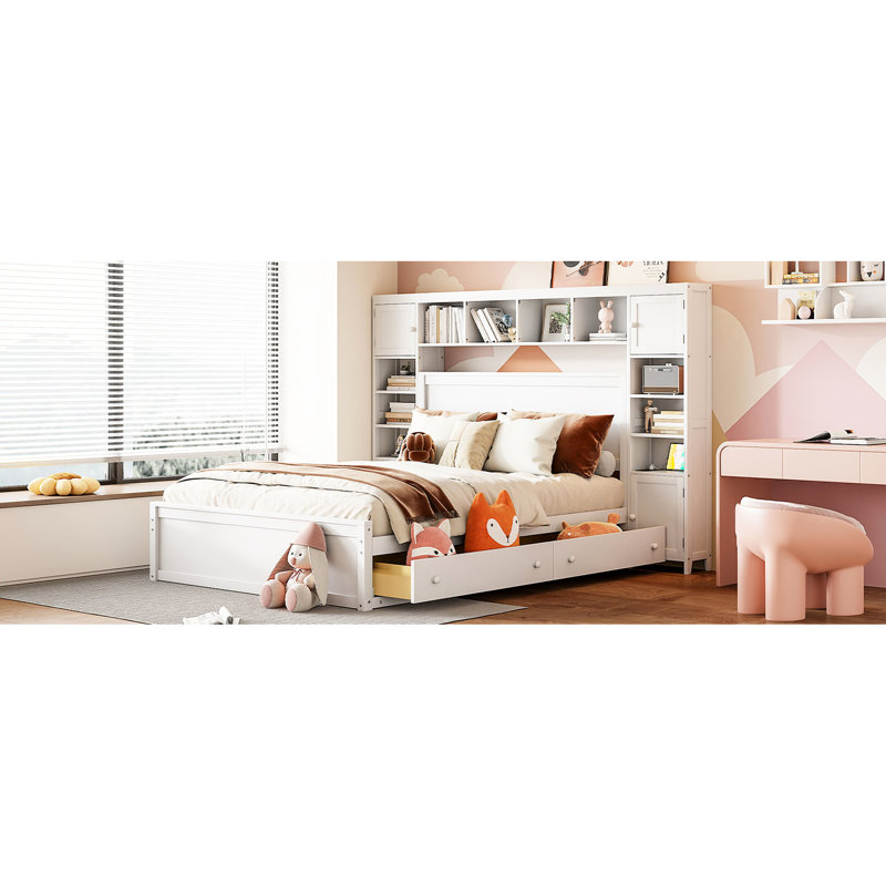 White Queen Size Bed With Cabinet And Functional Storage For A Good Night's Sleep Stylish User- - Cabinet, Shelf Socket An Elegant Bedroom