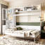 Lit escamotable blanc pleine grandeur avec fonction, tablettes, et - Conception peu encombrante pour les petits appartements et les espaces, facile à ranger, appartements efficaces