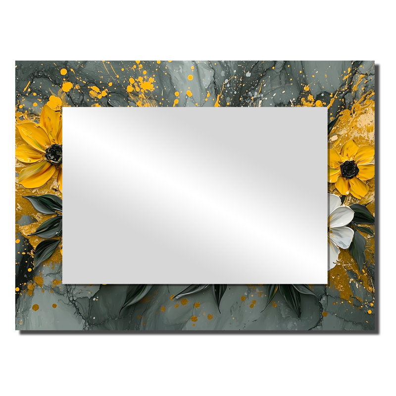 Jardin d'été abstrait jaune avec fleurs sauvages - miroir mural décoratif floral - imprimé sur métal, 24 po x 32 po