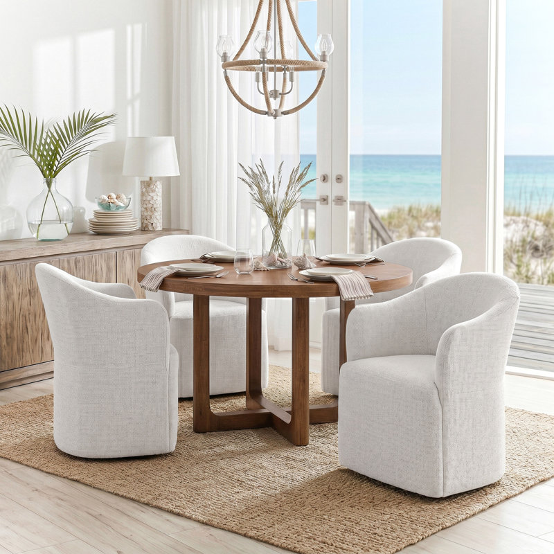 Ensemble de salle à manger rond Jennifer 5 pièces en bois massif avec motif soleil