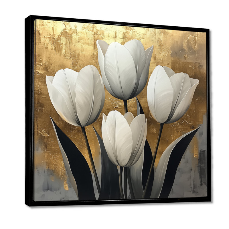 Forme géométrique des tulipes dorées pures - art mural Tulipes, H 16 po x l 16 po, Impression encadrée flottante