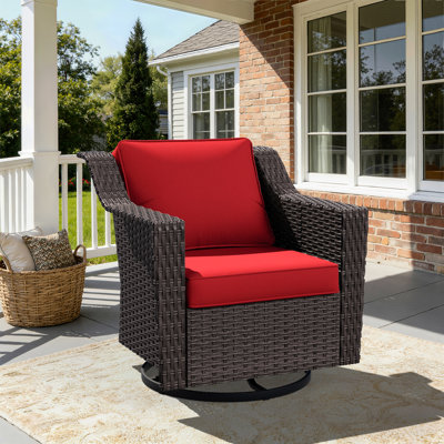 Outdoor Wicker Swivel Rocker Chair with Cushions, All-Weather Rattan Patio Accent Chair for Porch, Deck, and Garden