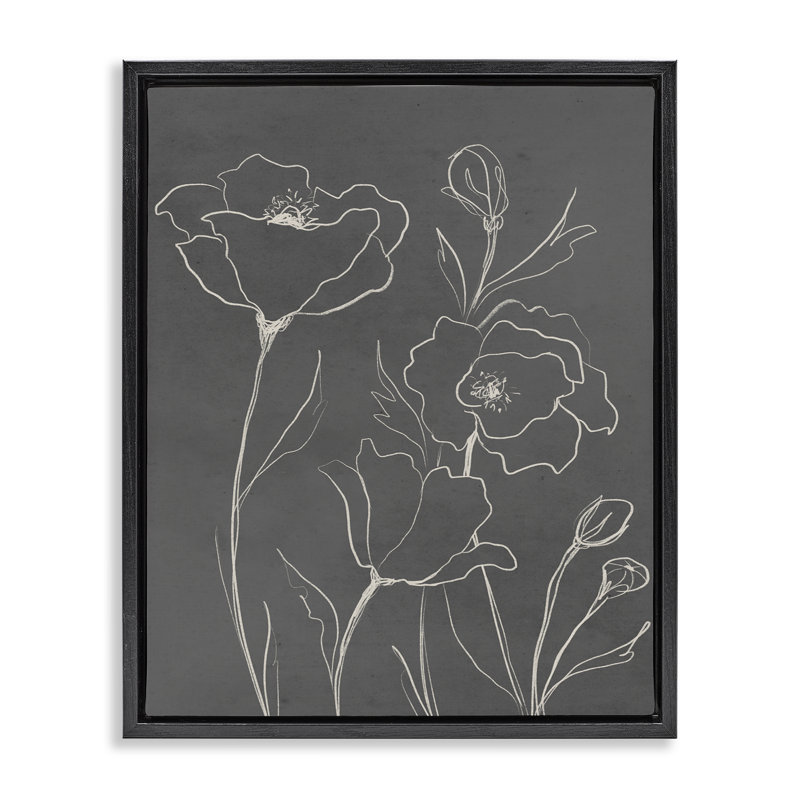 Cadre flottant gris à motif de coquelicots, design par Elizabeth Medley, Cadre flottant noir de jais, H 21 po x l 17 po