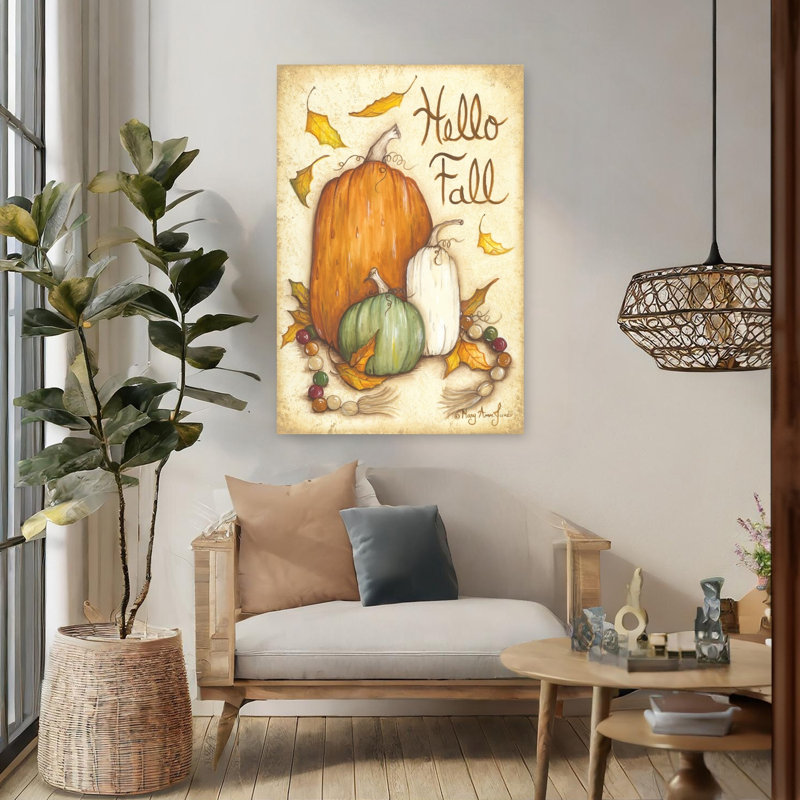 «Hello Fall», art abstrait de fruits, H 48 po x l 32 po