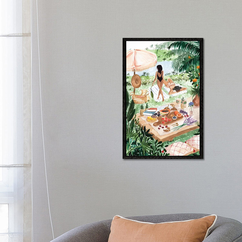 Picnic In The South Of France 1 Piece Wall Art on Canvas, 66.04 cm H x 45.72 cm W, Black Floater Framed